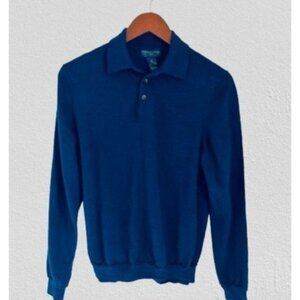 Joseph & Lyman Navy Blue Long-Sleeve Merino Wool Polo Shirt Mens Size M